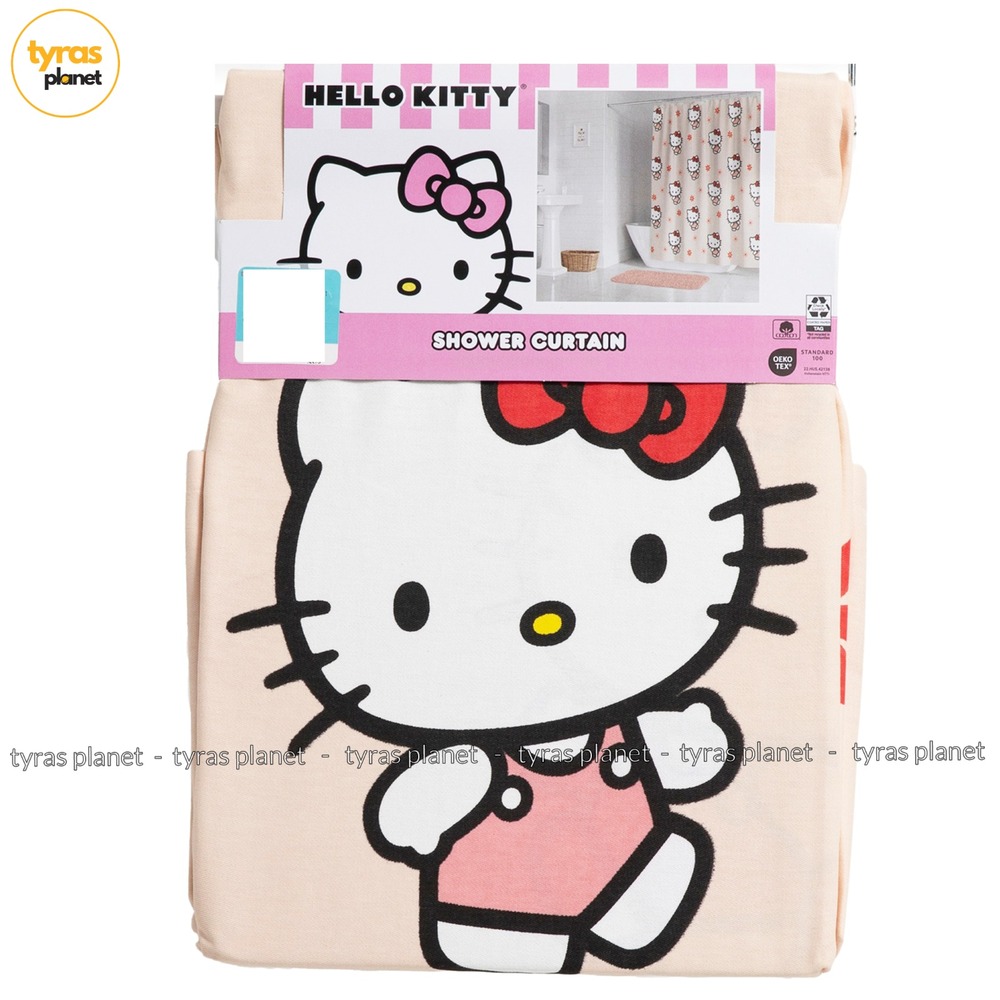 Hello Kitty Floral 100% Cotton Shower Curtain Peach 72in x 72in Bathroom Decor